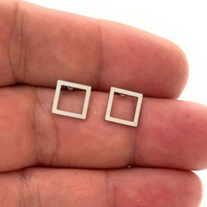 Silver Stainless steel minimalist Squares post stud Earrings /m16